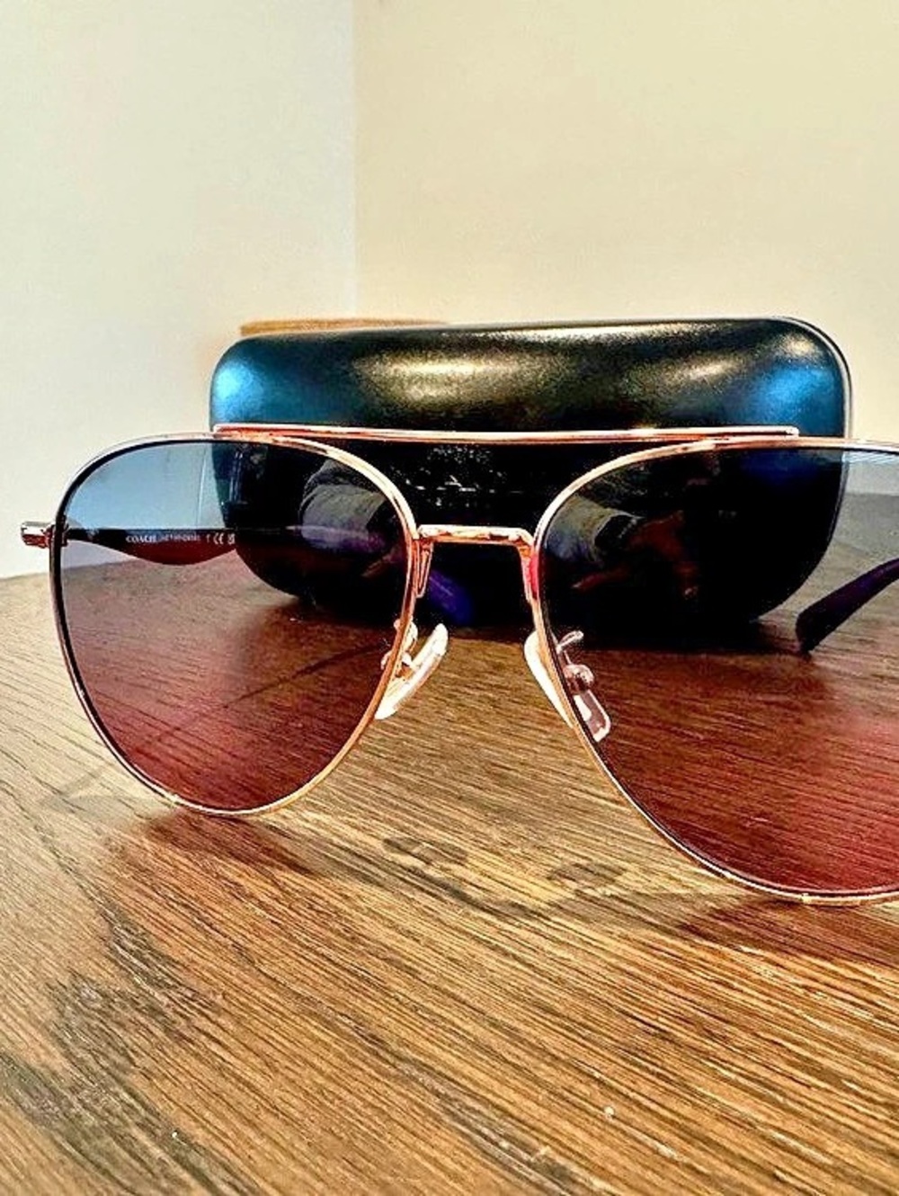 Coach Signature Ombré Narrow Pilot Sunglasses (CR617 / HC7161) ) Gold-Tone